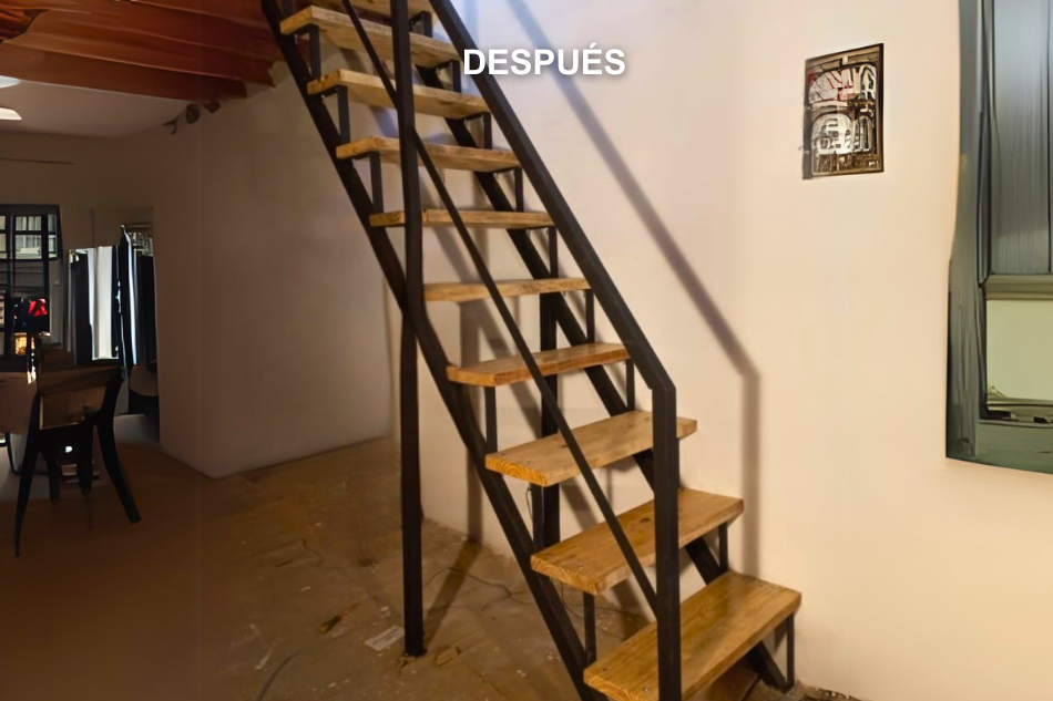 Instalación de escalera de hierro y madera.